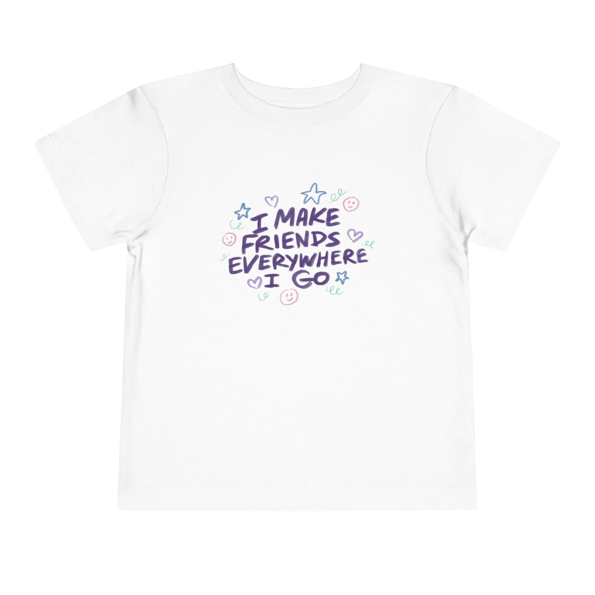 Toddler Tee — "I Make Friends Everywhere I Go" Cute Pastel Kids T‑Shirt