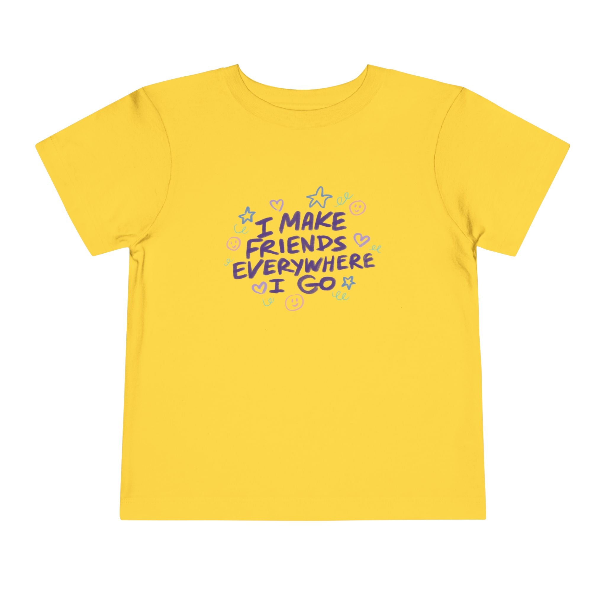 Toddler Tee — "I Make Friends Everywhere I Go" Cute Pastel Kids T‑Shirt