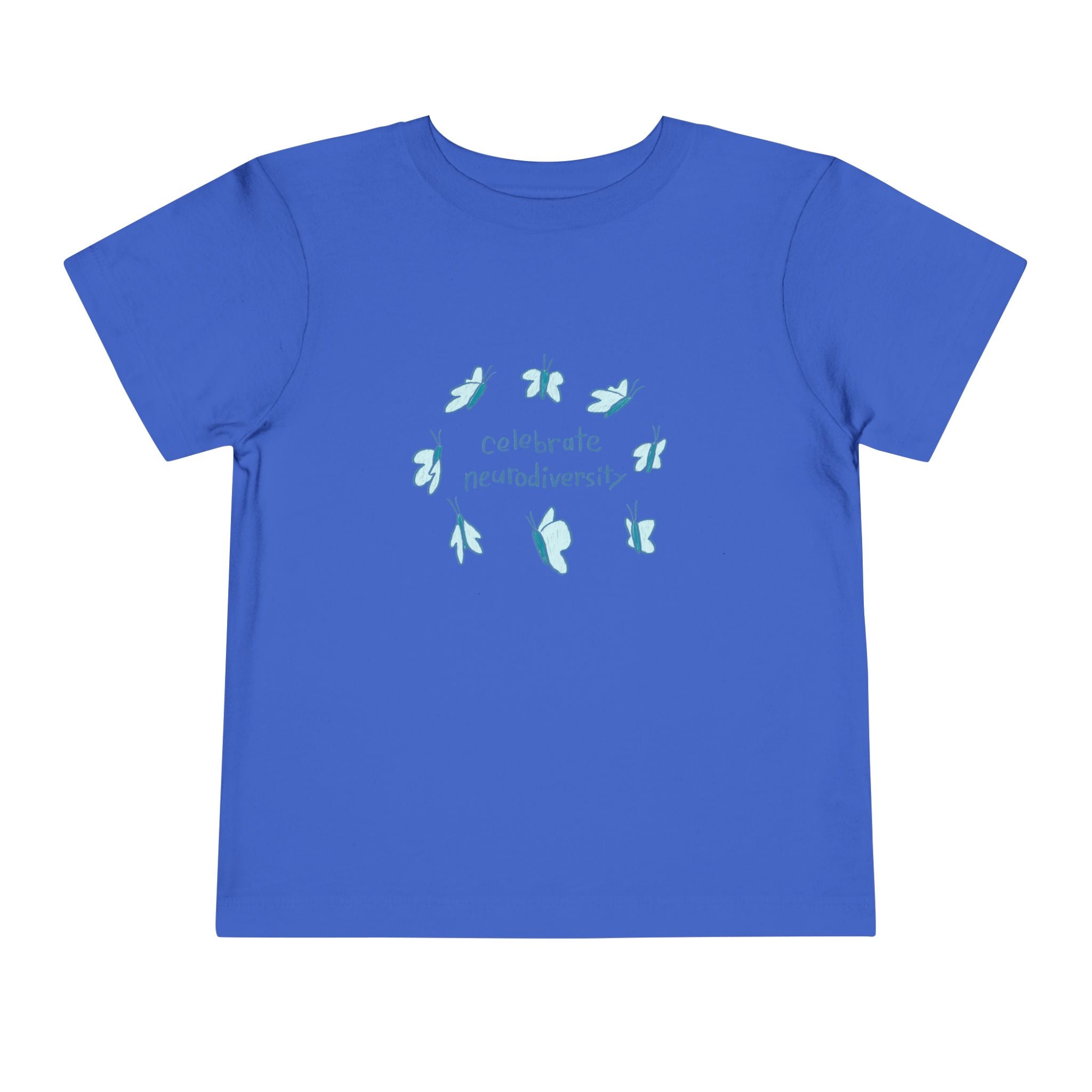 Toddler Tee — "Celebrate Neurodiversity" Blue Butterfly Kids Shirt