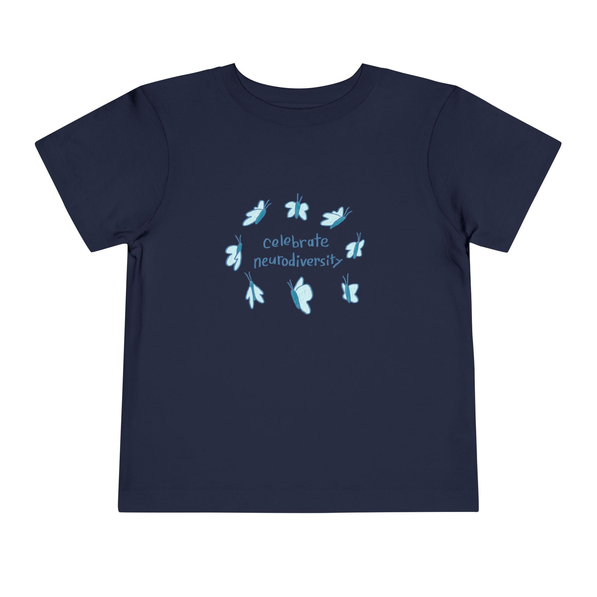 Toddler Tee — "Celebrate Neurodiversity" Blue Butterfly Kids Shirt