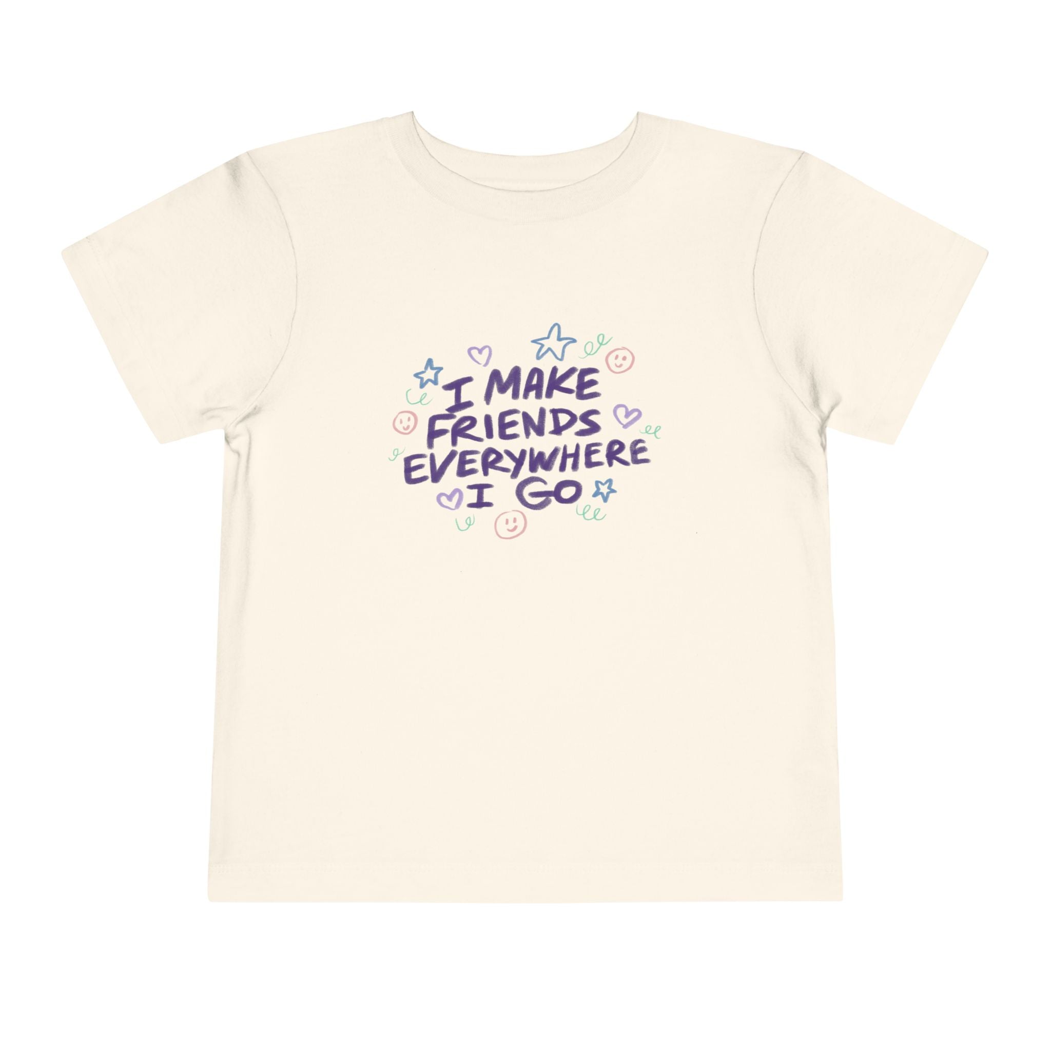 Toddler Tee — "I Make Friends Everywhere I Go" Cute Pastel Kids T‑Shirt