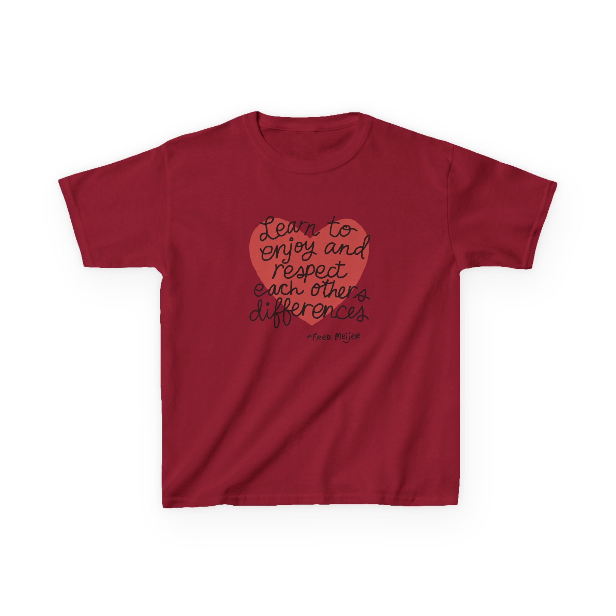 Kids Tee — "Learn to Enjoy and Respect Each Other's Differences" Heart Design