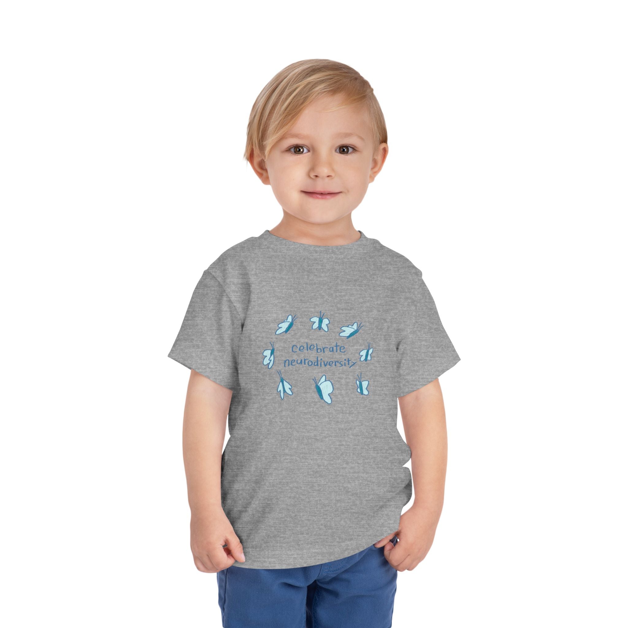 Toddler Tee — "Celebrate Neurodiversity" Blue Butterfly Kids Shirt