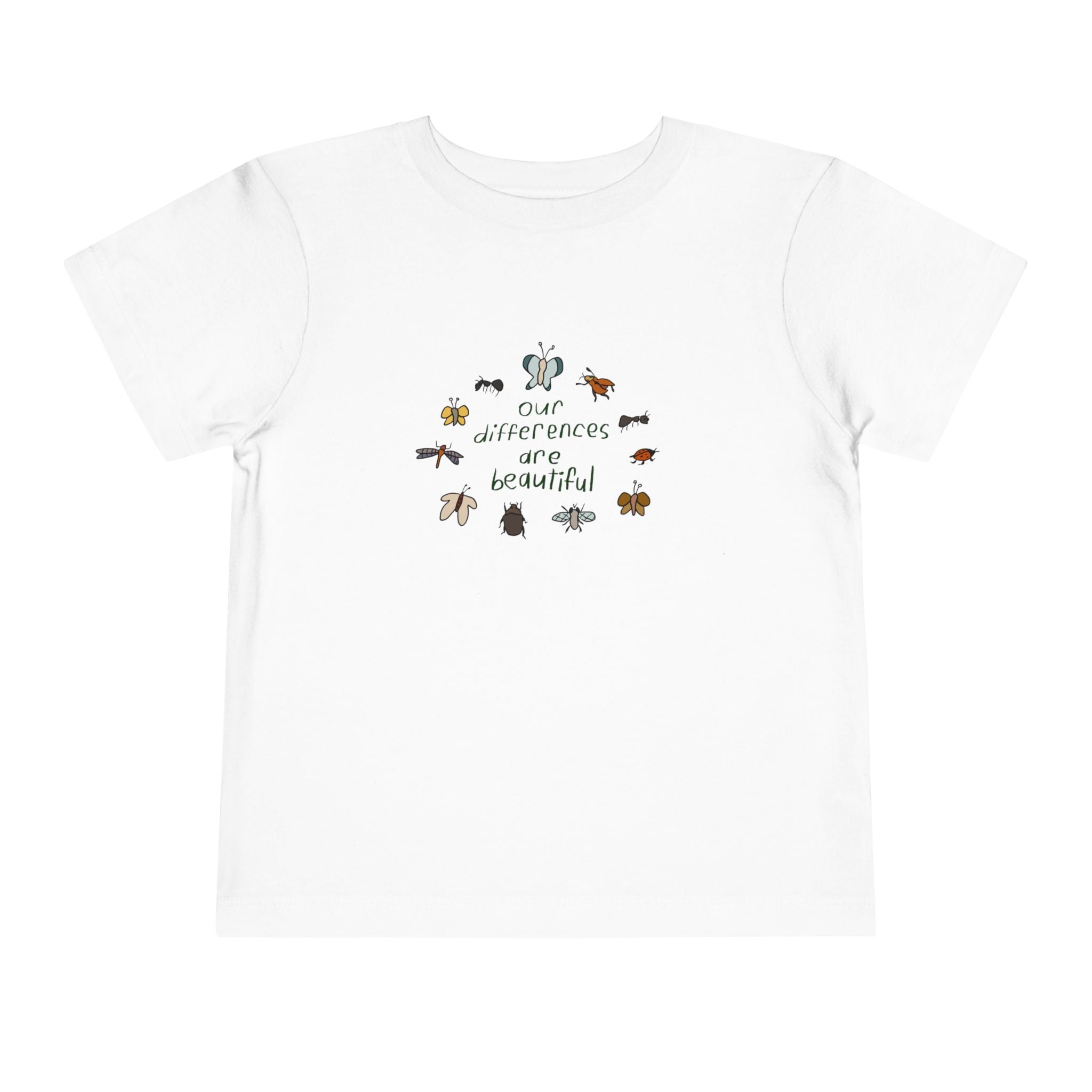 Toddler Tee — “Our Differences Are Beautiful” Bug & Insect Diversity Shirt
