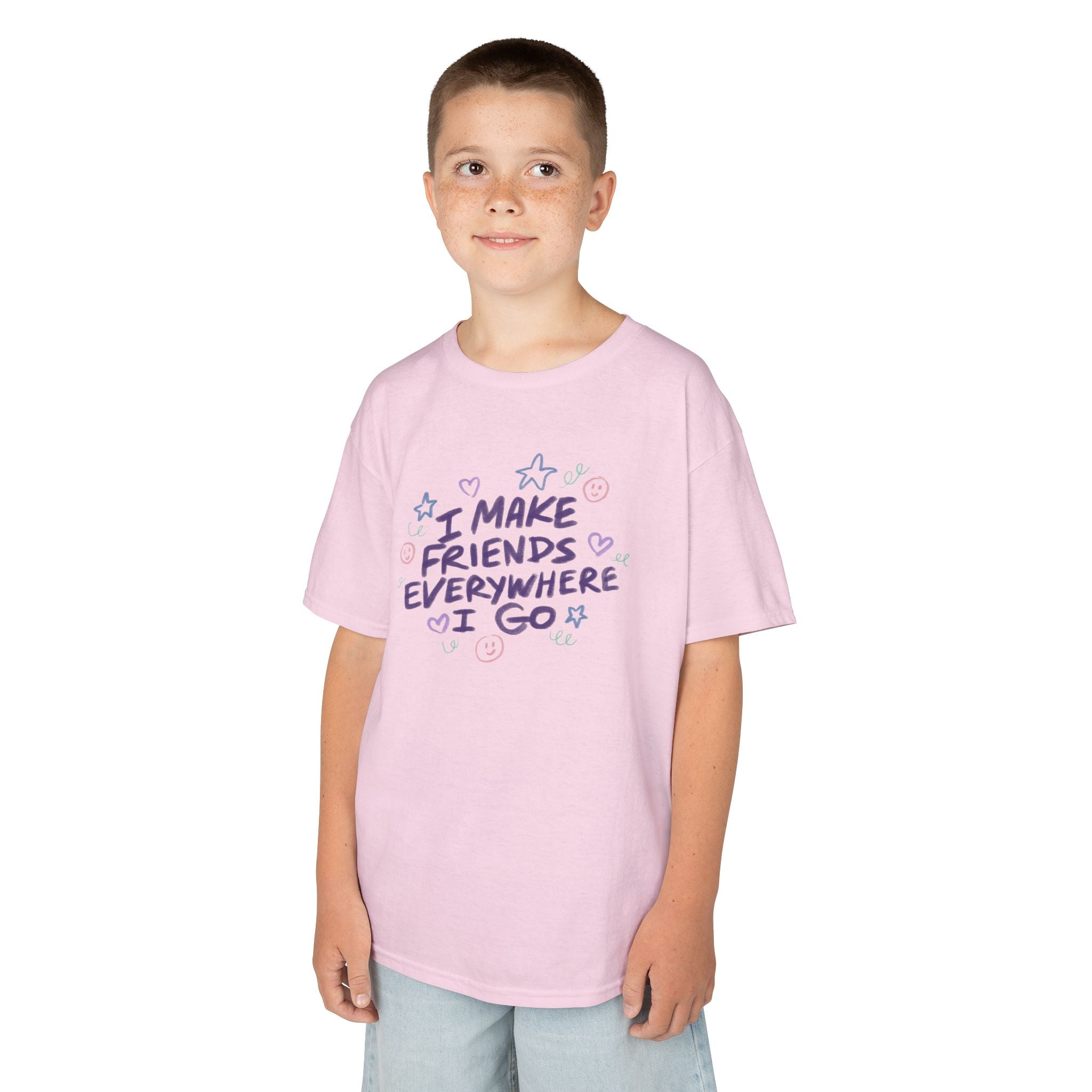 Kids Tee — "I Make Friends Everywhere I Go" Cute Playful Graphic T-Shirt