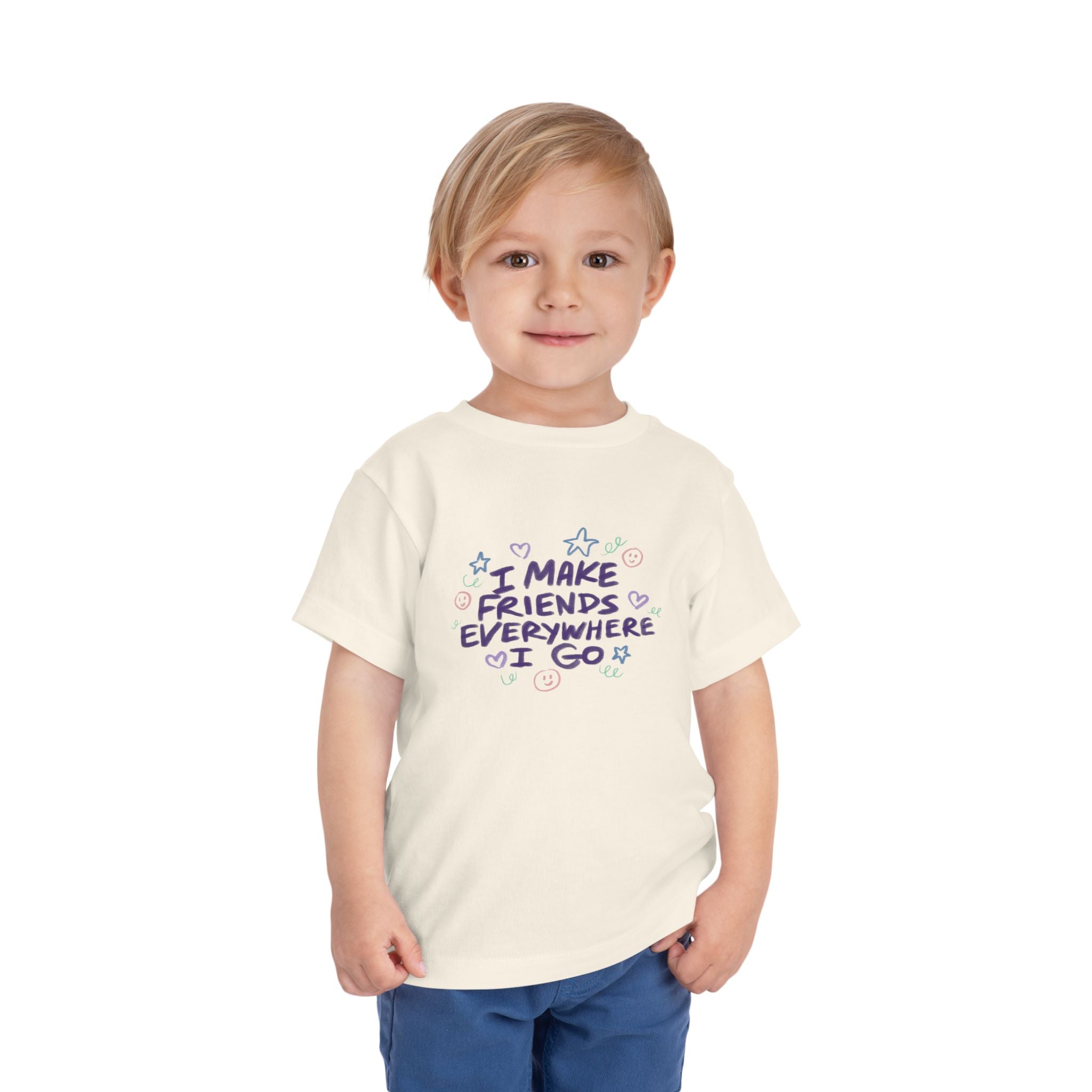 Toddler Tee — "I Make Friends Everywhere I Go" Cute Pastel Kids T‑Shirt