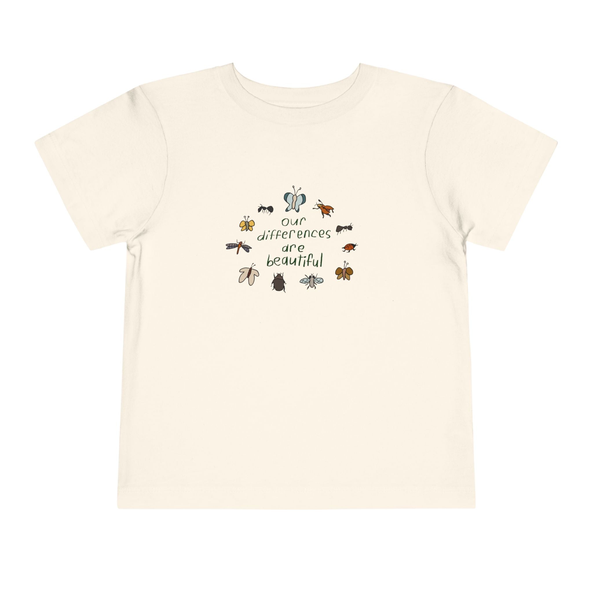 Toddler Tee — “Our Differences Are Beautiful” Bug & Insect Diversity Shirt