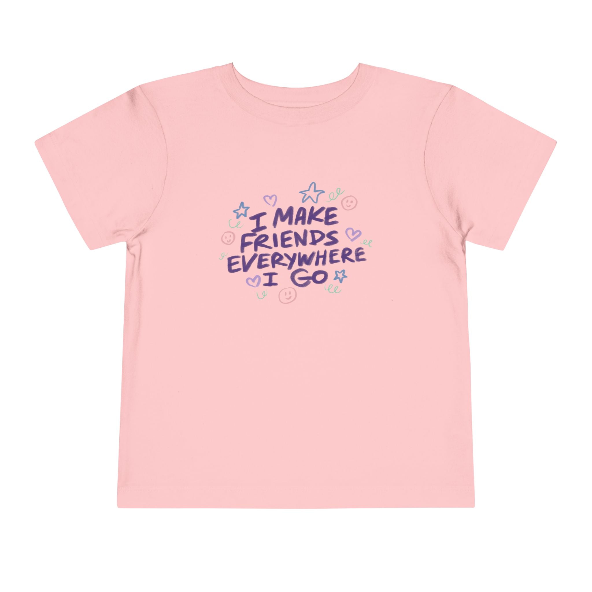 Toddler Tee — "I Make Friends Everywhere I Go" Cute Pastel Kids T‑Shirt